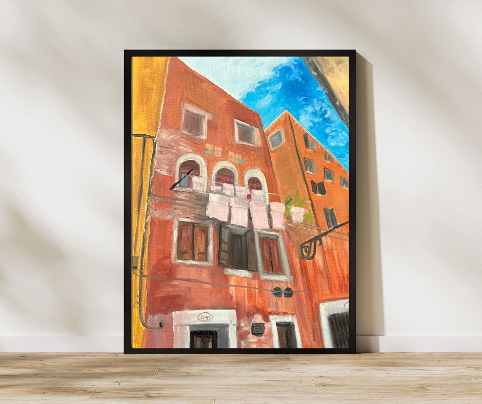 Venice Building and laundry hanging from a window oil painting by noelia montaner