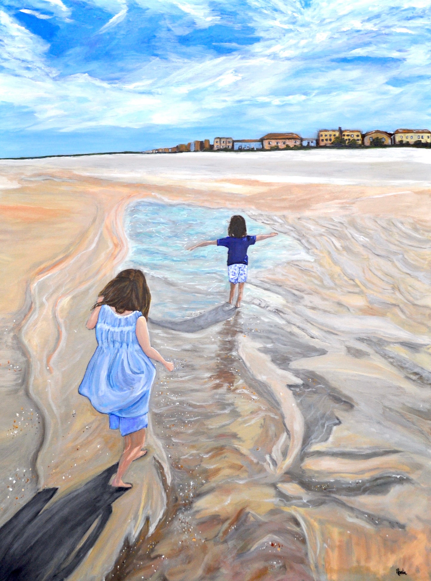 Little Girls Playing on the Beach Painting