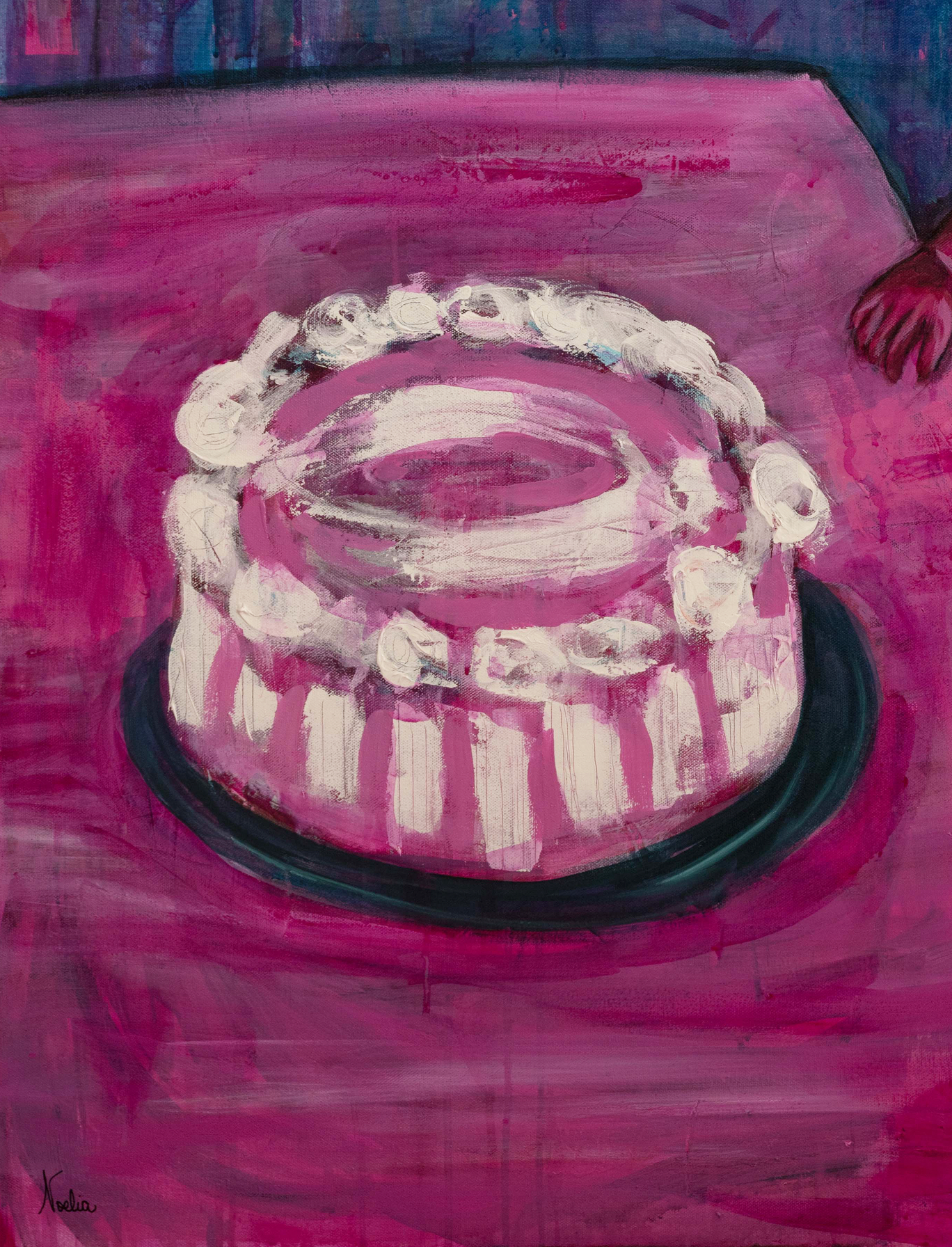 Abstract Pink Birthday Cake Painting
