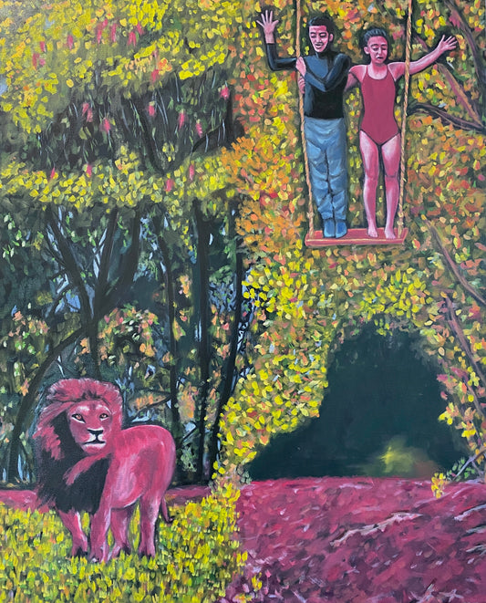 Trapeze Oil Painting Circus and Lion