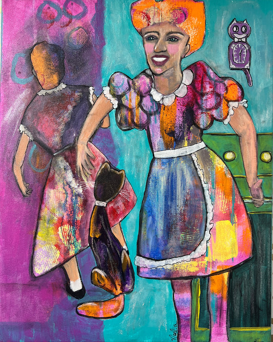 Retro Style Art Whimsical Women in the Kitchen