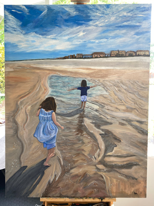 Little Girls Playing on the Beach Painting