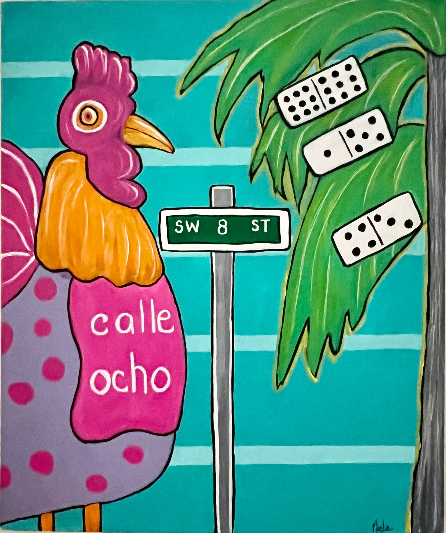 Domino Rooster Calle Ocho Miami Acrylic Painting