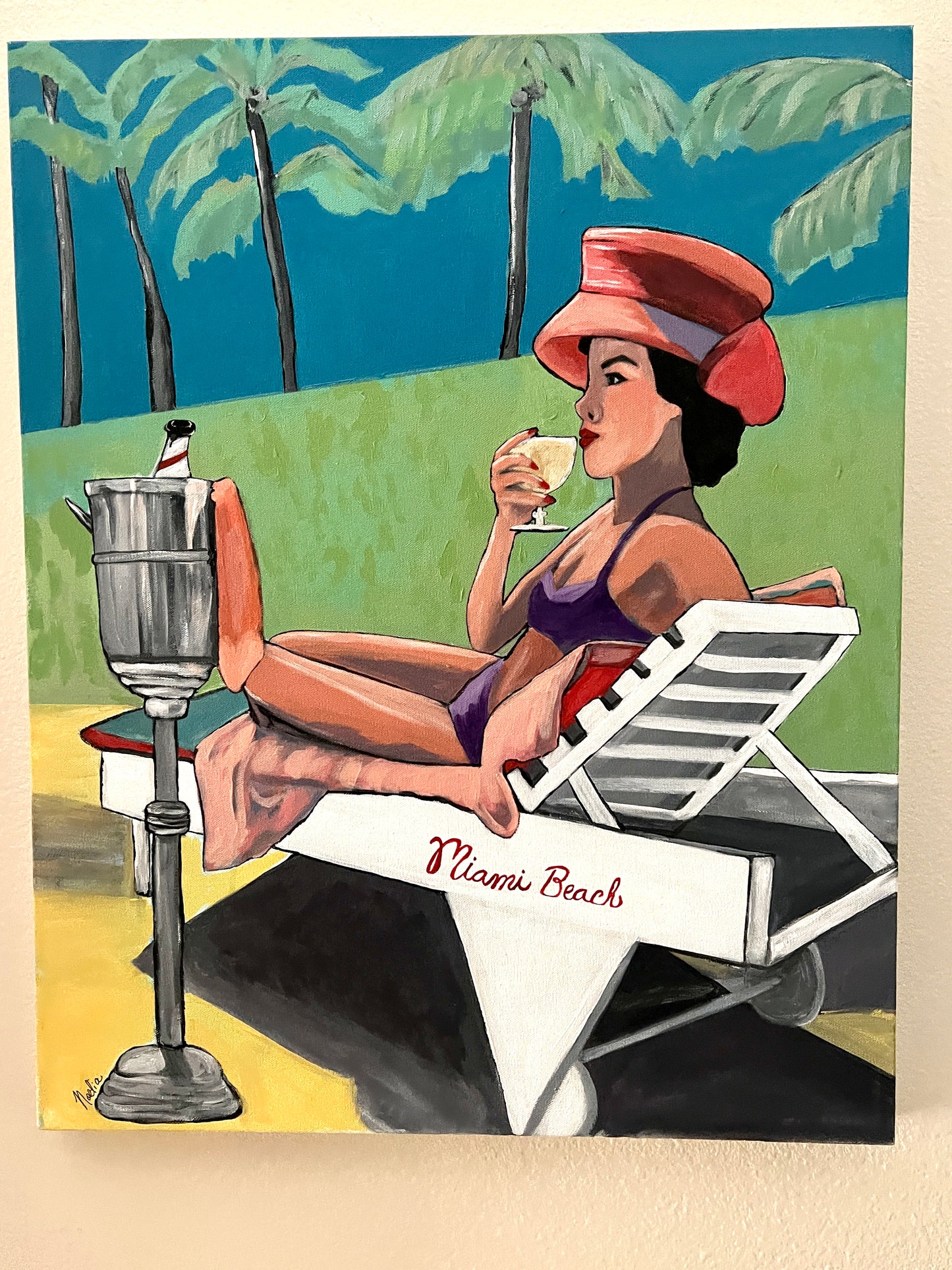 Mid-Century Style Art Woman at the Pool