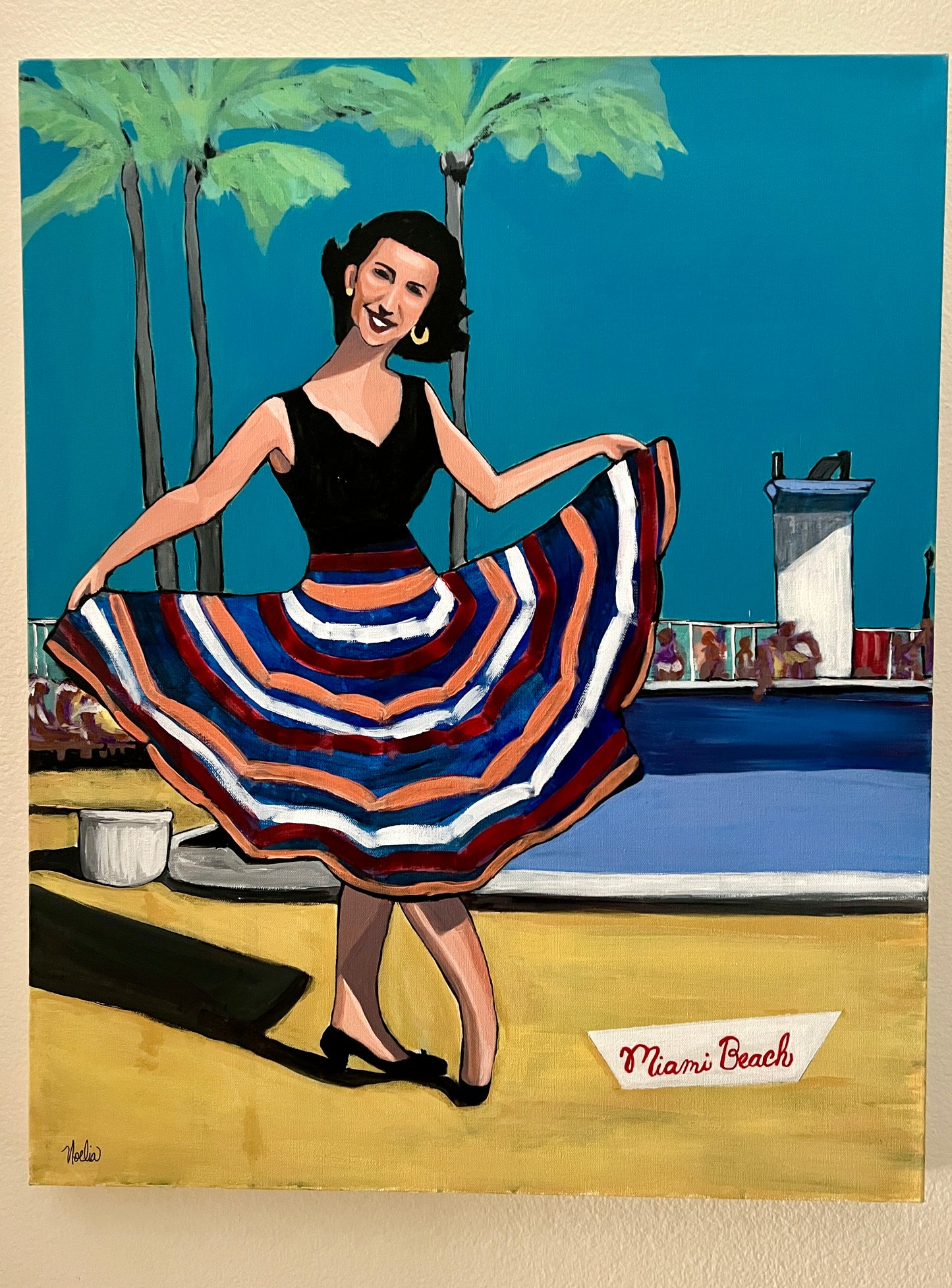Retro Style 1950s Artwork Woman in Miami Beach