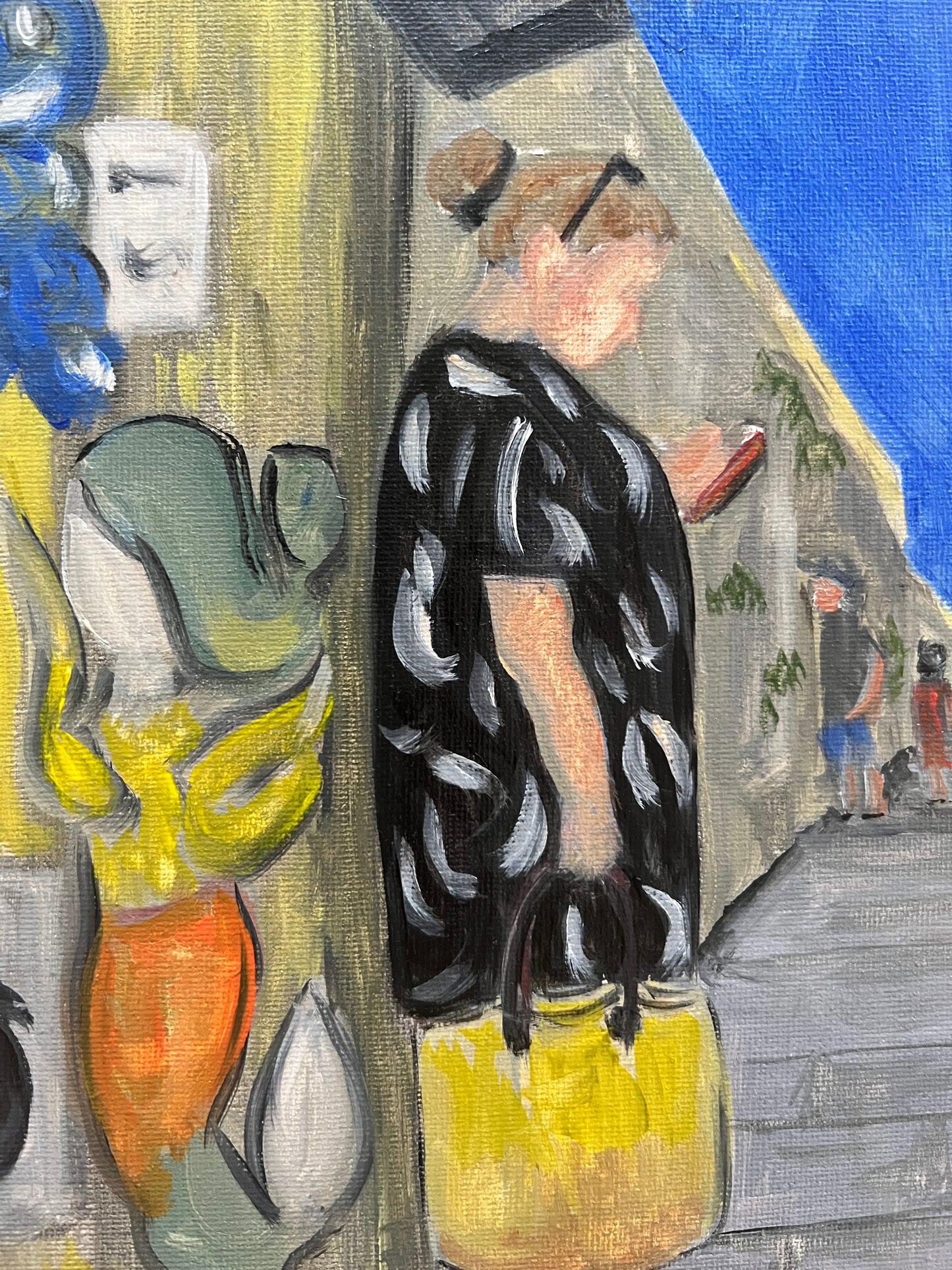 Curvy Woman in Barcelona Streets Texting Oil Painting